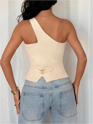 MakeMeChic Women's One Shoulder Vest Tops Button Down Sleeveless Blazer Jacket in Saudi Arabia