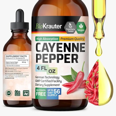 BIO KRAUTER Cayenne Pepper Extract Liquid - Pure Capsaicin Extract - Liquid Cayenne Pepper Drops for Digestive Support - Sugar & Alcohol Free 4 Fl.Oz. in Saudi Arabia