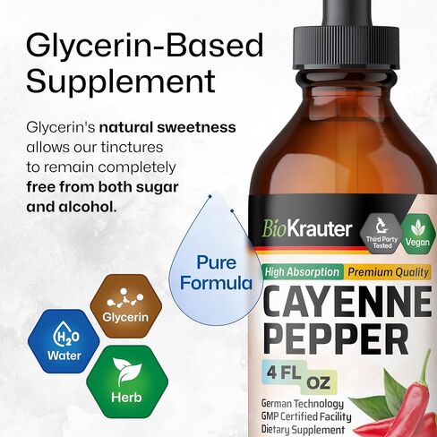 BIO KRAUTER Cayenne Pepper Extract Liquid - Pure Capsaicin Extract - Liquid Cayenne Pepper Drops for Digestive Support - Sugar & Alcohol Free 4 Fl.Oz. in Saudi Arabia