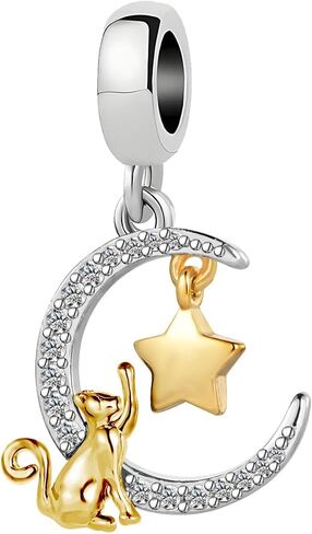 KunBead Cute Cat Moon and Gold Star Love Birthday Heart Dangle Bead Charms Compatible with Pandora Bracelet for Women in Saudi Arabia