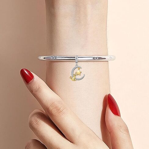 KunBead Cute Cat Moon and Gold Star Love Birthday Heart Dangle Bead Charms Compatible with Pandora Bracelet for Women in Saudi Arabia