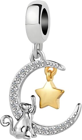 Kunbead لطيف القمر القط و Gold Star الحب عيد ميلاد قلب حبة سحر حبة متوافقة مع سوار باندورا للنساء in Kuwait