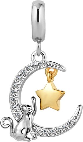 Kunbead لطيف القمر القط و Gold Star الحب عيد ميلاد قلب حبة سحر حبة متوافقة مع سوار باندورا للنساء in Kuwait
