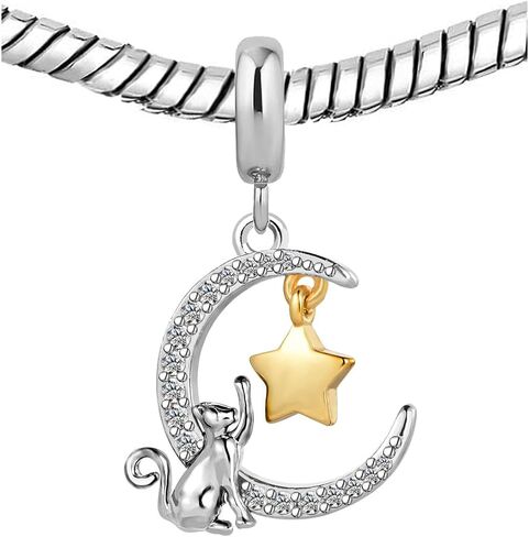 Kunbead لطيف القمر القط و Gold Star الحب عيد ميلاد قلب حبة سحر حبة متوافقة مع سوار باندورا للنساء in Kuwait