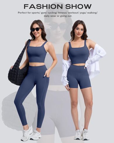 3 Piece Workout Sets for Women High Waisted Leggings with Pockets Tummy Control Biker Shorts Yoga Sports Bra in Kuwait