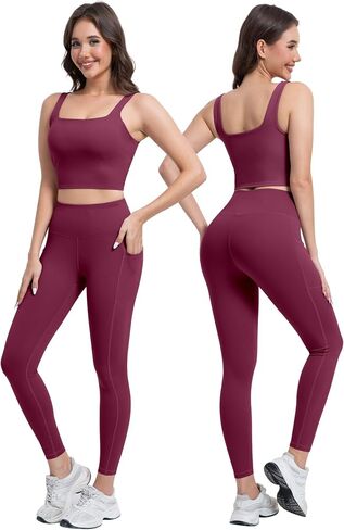 3 Piece Workout Sets for Women High Waisted Leggings with Pockets Tummy Control Biker Shorts Yoga Sports Bra in Kuwait