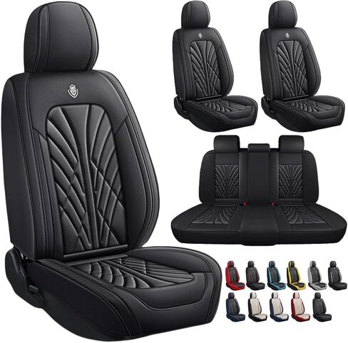 Breathable Nappa Leather Car Seat Covers Universal Fit for Sedan SUV Auto Vehicle Seat Protector Cushions (Full Set 5 Seats,Black) in Kuwait