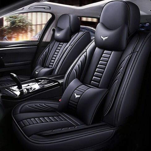 Car Seat Covers for Honda Civic Accord CRV HRV Pilot 2005-2025,Premium Leather Waterproof Easy Install (5 Pieces with Pillows, Black) in Saudi Arabia