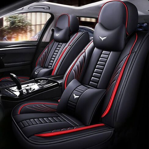 Car Seat Covers for Honda Civic Accord CRV HRV Pilot 2005-2025,Premium Leather Waterproof Easy Install (5 Pieces with Pillows, Black) in Saudi Arabia