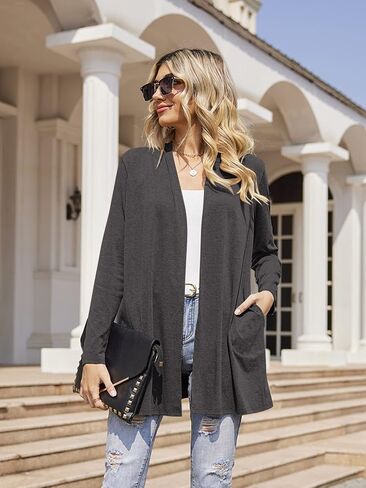 Hount Women's Lightweight Open Front Cardigans غير رسمية طويلة الأكمام من كارديجان مع جيوب in Kuwait