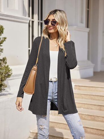 Hount Women's Lightweight Open Front Cardigans غير رسمية طويلة الأكمام من كارديجان مع جيوب in Kuwait