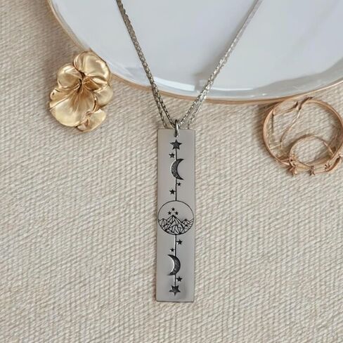 Velaris Night Court Necklace,Velaris Bookish Jewelry,Feyre Necklace,Starry Night Mountain Pendant,Sun and Moon Personalized Bar Necklace,Acotar Gifts,Jewellery For Women in Saudi Arabia