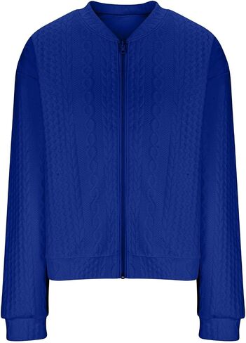 zip up sweatshirt women cable متماسكة الأكمام الطويلة كارديجان مفتوحة السترة الخارجية غير الرسمية ملابس خارجية مع جيوب in Kuwait