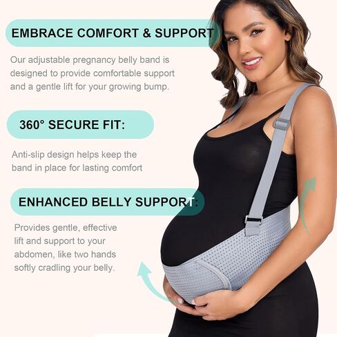 أربطة البطن للنساء الحوامل، حزام الأمومة، حزام دعم البطن، حزام الحمل قابل للتعديل مع أشرطة دعامة للظهر (رمادي، متوسط) in Kuwait