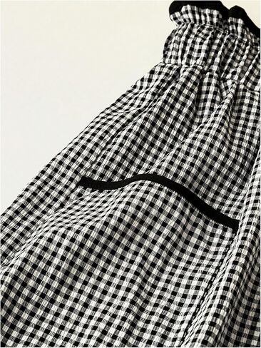 MakeMeChic Women's Gingham Straight Leg Long Pants Drawstring Paperbag Waist Loose Trousers with Pockets in Kuwait