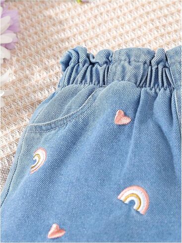 GORGLITTER Girl's Denim Shorts Floral Embroidery Elastic High Waist Jean Shorts with Pockets in Saudi Arabia