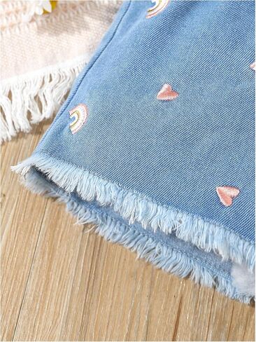 GORGLITTER Girl's Denim Shorts Floral Embroidery Elastic High Waist Jean Shorts with Pockets in Saudi Arabia