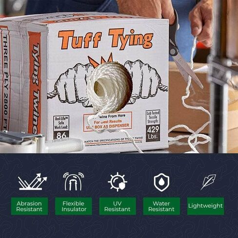 SGT KNOTS Tuff Tying Twine - Polypropylene, UV, Moisture and Chemical Protection Twine for Commercial Bundling, Packaging (3 ply - 2800ft, White) in Kuwait