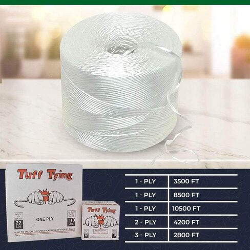 SGT KNOTS Tuff Tying Twine - Polypropylene, UV, Moisture and Chemical Protection Twine for Commercial Bundling, Packaging (3 ply - 2800ft, White) in Kuwait