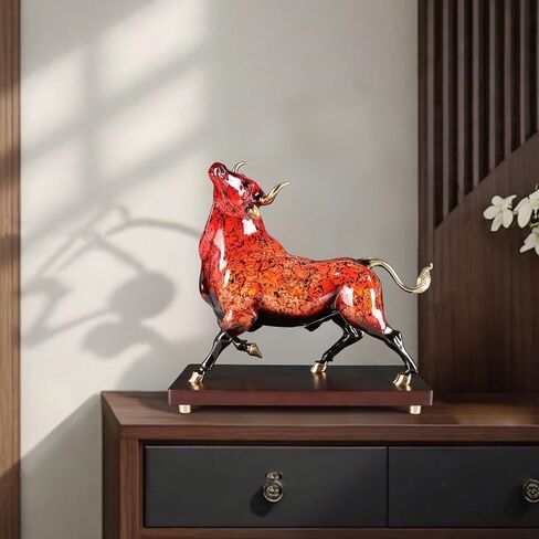 Bronze Cow Statue Handcrafted Copper Sculpture - Cow Figurine with Marble Base, Japanese Lacquerware Zen Art, Equestrian Home Office Feng Shui Brass Decor, Luxury Executive Gift in Kuwait