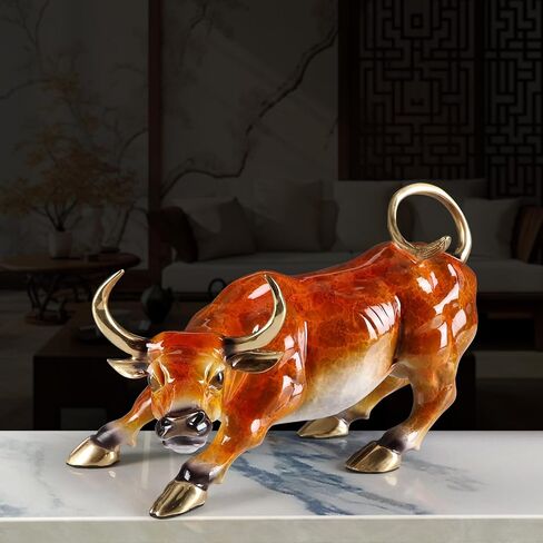 Bronze Cow Statue Handcrafted Copper Sculpture - Cow Figurine with Marble Base, Japanese Lacquerware Zen Art, Equestrian Home Office Feng Shui Brass Decor, Luxury Executive Gift in Kuwait