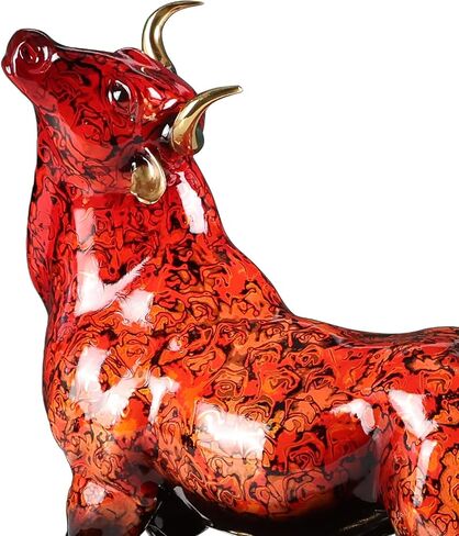 Bronze Cow Statue Handcrafted Copper Sculpture - Cow Figurine with Marble Base, Japanese Lacquerware Zen Art, Equestrian Home Office Feng Shui Brass Decor, Luxury Executive Gift in Kuwait