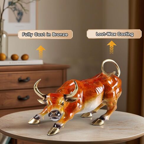 Bronze Cow Statue Handcrafted Copper Sculpture - Cow Figurine with Marble Base, Japanese Lacquerware Zen Art, Equestrian Home Office Feng Shui Brass Decor, Luxury Executive Gift in Kuwait