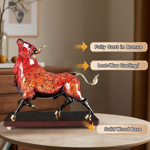 Bronze Cow Statue Handcrafted Copper Sculpture - Cow Figurine with Marble Base, Japanese Lacquerware Zen Art, Equestrian Home Office Feng Shui Brass Decor, Luxury Executive Gift in Kuwait