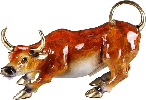 Bronze Cow Statue Handcrafted Copper Sculpture - Cow Figurine with Marble Base, Japanese Lacquerware Zen Art, Equestrian Home Office Feng Shui Brass Decor, Luxury Executive Gift in Kuwait