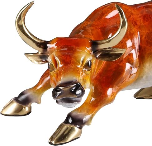Bronze Cow Statue Handcrafted Copper Sculpture - Cow Figurine with Marble Base, Japanese Lacquerware Zen Art, Equestrian Home Office Feng Shui Brass Decor, Luxury Executive Gift in Kuwait