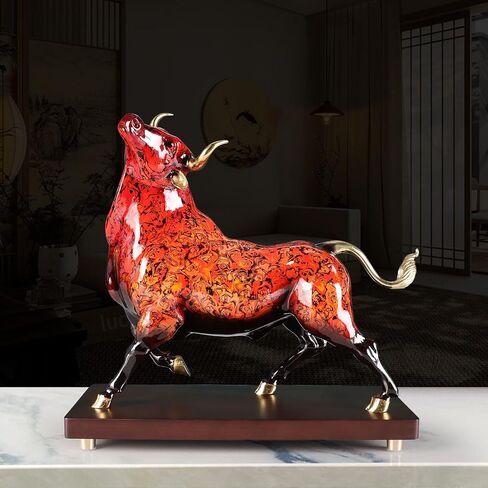 Bronze Cow Statue Handcrafted Copper Sculpture - Cow Figurine with Marble Base, Japanese Lacquerware Zen Art, Equestrian Home Office Feng Shui Brass Decor, Luxury Executive Gift in Kuwait