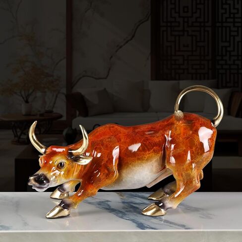 Bronze Cow Statue Handcrafted Copper Sculpture - Cow Figurine with Marble Base, Japanese Lacquerware Zen Art, Equestrian Home Office Feng Shui Brass Decor, Luxury Executive Gift in Kuwait