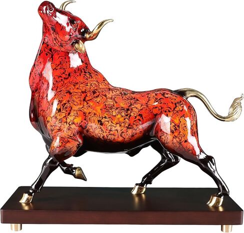 Bronze Cow Statue Handcrafted Copper Sculpture - Cow Figurine with Marble Base, Japanese Lacquerware Zen Art, Equestrian Home Office Feng Shui Brass Decor, Luxury Executive Gift in Kuwait