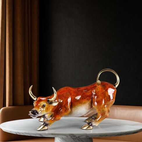 Bronze Cow Statue Handcrafted Copper Sculpture - Cow Figurine with Marble Base, Japanese Lacquerware Zen Art, Equestrian Home Office Feng Shui Brass Decor, Luxury Executive Gift in Kuwait