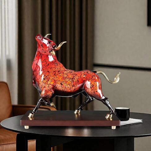 Bronze Cow Statue Handcrafted Copper Sculpture - Cow Figurine with Marble Base, Japanese Lacquerware Zen Art, Equestrian Home Office Feng Shui Brass Decor, Luxury Executive Gift in Kuwait