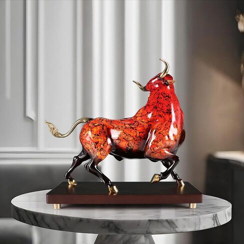 Bronze Cow Statue Handcrafted Copper Sculpture - Cow Figurine with Marble Base, Japanese Lacquerware Zen Art, Equestrian Home Office Feng Shui Brass Decor, Luxury Executive Gift in Saudi Arabia