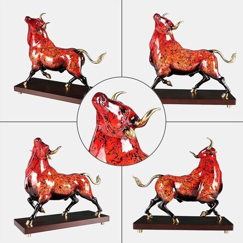 Bronze Cow Statue Handcrafted Copper Sculpture - Cow Figurine with Marble Base, Japanese Lacquerware Zen Art, Equestrian Home Office Feng Shui Brass Decor, Luxury Executive Gift in Saudi Arabia