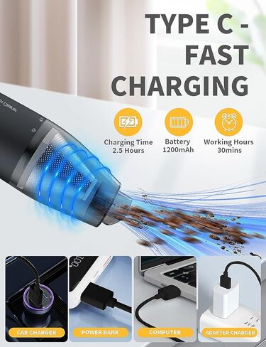 PATO Cordless Handheld Vacuum Cleaner, Mini Car Vacuum with Powerful Suction, Portable Dust Collector.White. in Saudi Arabia