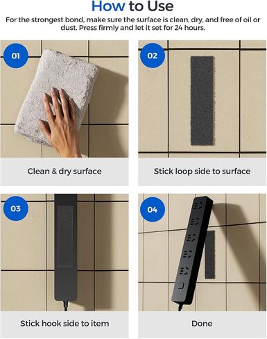 Sonpbond 1x4 inch Self Adhesive Hook and Loop Tape, 16 Sets Heavy Duty Sticky Back Fastener Strips for Home and Office, No Need for Holes or Screws (Black, 1 inch x 4 inch -16 Sets) in Saudi Arabia