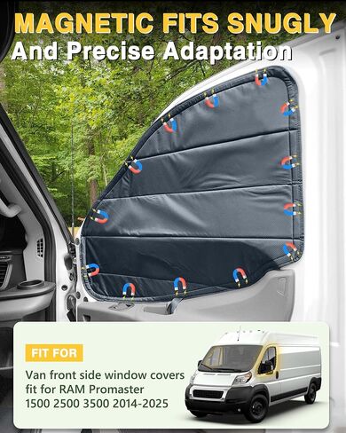 Insulated Blackout Van Window Covers Fit for RAM Promaster 1500 2500 3500 2014-2025, Magnetic Van Front Door Side Window Shades (Pair) - Gray in Kuwait
