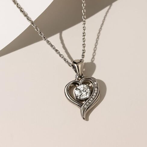 Moissanite Heart Pendant Necklace for Women – 0.5 Carat Brilliant Cut Lab-Created Stone – 925 Sterling Silver, Hypoallergenic, 18K White Gold Plated – Romantic Jewelry Gift with 2-Year Warranty in Saudi Arabia