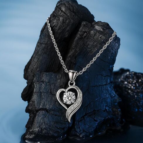 Moissanite Heart Pendant Necklace for Women – 0.5 Carat Brilliant Cut Lab-Created Stone – 925 Sterling Silver, Hypoallergenic, 18K White Gold Plated – Romantic Jewelry Gift with 2-Year Warranty in Saudi Arabia