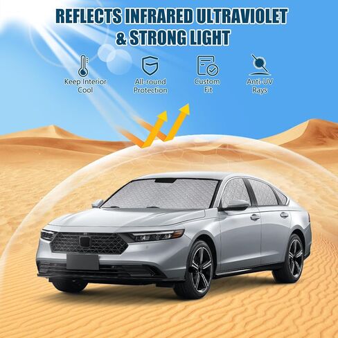 Windshield Sun Shade Custom Fit for 2021-2025 Nissan Rogue, Foldable Sunshade Windshield+Side Window Shade Cover Privacy Protection Keeps Car Cool in Kuwait