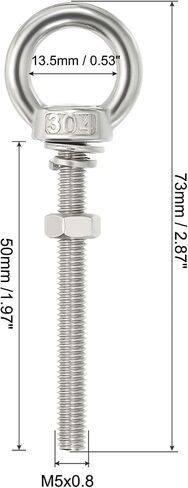 uxcell M3*30 1/8"x1.18" Stainless Steel Eye Bolts Threaded Screw Eyebolt Shoulder Ring with Nuts Washers for Lifting Hanging, 2 Set in Saudi Arabia