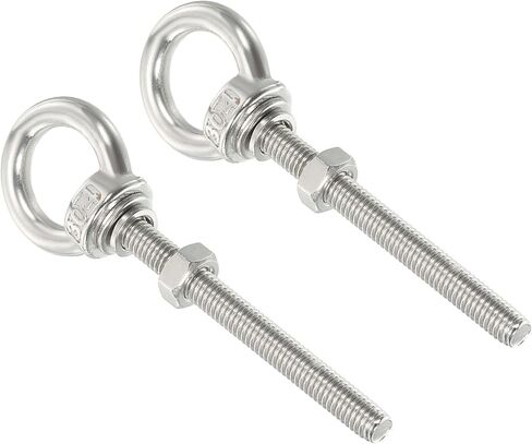 uxcell M3*30 1/8"x1.18" Stainless Steel Eye Bolts Threaded Screw Eyebolt Shoulder Ring with Nuts Washers for Lifting Hanging, 2 Set in Saudi Arabia