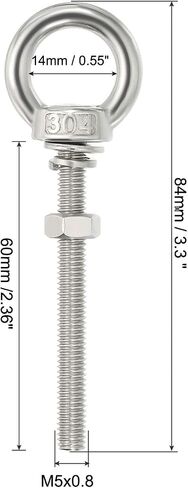 uxcell M3*30 1/8"x1.18" Stainless Steel Eye Bolts Threaded Screw Eyebolt Shoulder Ring with Nuts Washers for Lifting Hanging, 2 Set in Saudi Arabia