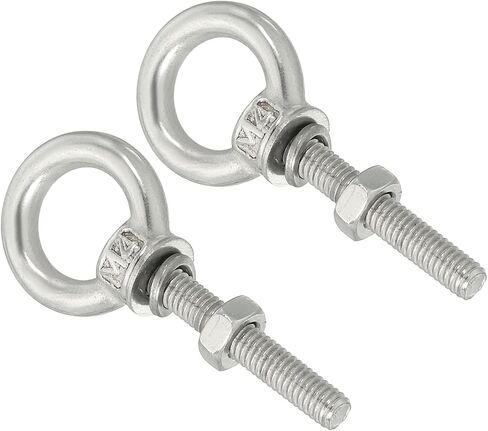 uxcell M3*30 1/8"x1.18" Stainless Steel Eye Bolts Threaded Screw Eyebolt Shoulder Ring with Nuts Washers for Lifting Hanging, 2 Set in Saudi Arabia