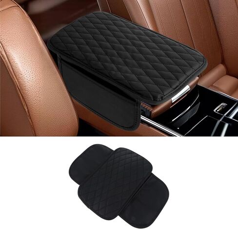 1Pcs Microfiber Leather Car Armrest Cover Cushion with 2 Storage Bags, Universal Car Accessories for Most Vehicles, Car Interior Accessories（Black, 12.6 x 7.5Inch） in Saudi Arabia