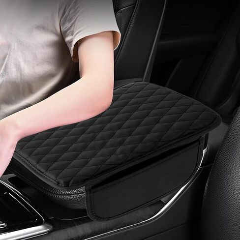 1Pcs Microfiber Leather Car Armrest Cover Cushion with 2 Storage Bags, Universal Car Accessories for Most Vehicles, Car Interior Accessories（Black, 12.6 x 7.5Inch） in Saudi Arabia