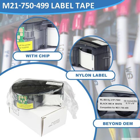ترقية M21-500-499 NYLON LABEL مع رقاقة ل BRADY NYLON ID ، وضع علامة على الأسلاك ، وضع العلامات على المعدات ووضع العلامات على الأسود أبيض لـ M210 、 M211 、 BMP21 、 BMP21-PLUS 、 PRINTERS .5 W 16 'L. in Kuwait